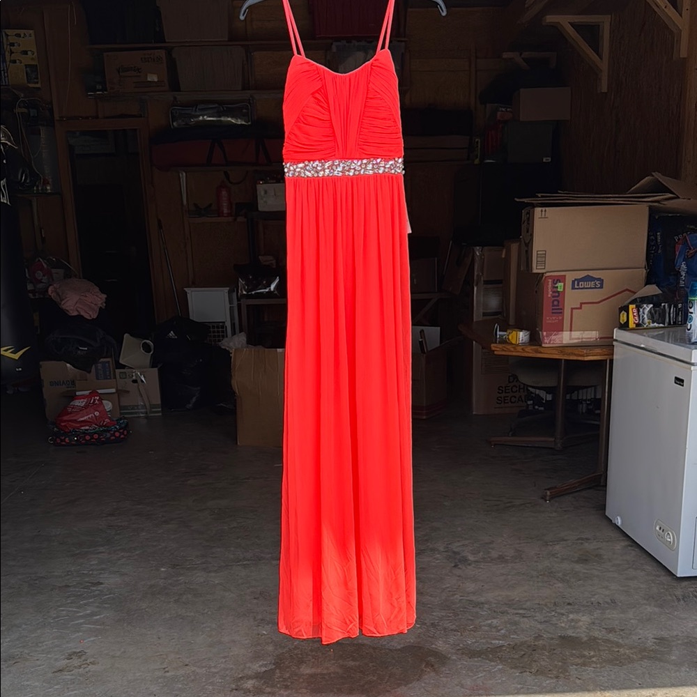 Jodi Kristopher Red Embellished Maxi Gown Spaghetti Strap